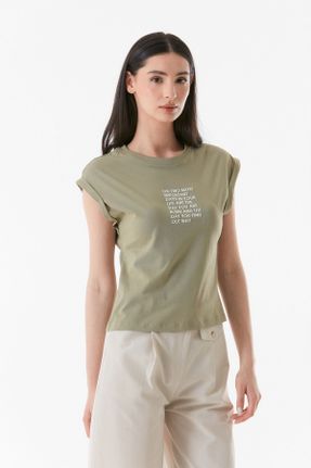 تی شرت خاکی زنانه رگولار یقه گرد کد 833601742