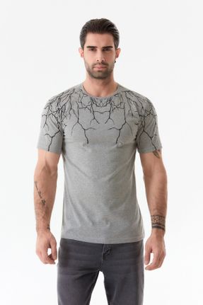 تی شرت طوسی مردانه یقه گرد رگولار پنبه - پلی استر تکی بیسیک کد 807397384