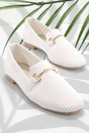 کفش لوفر سفید زنانه پارچه نساجی پاشنه کوتاه ( 4 - 1 cm ) کد 248175384