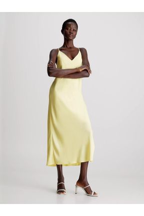 لباس زرد زنانه بافتنی پلی استر اورسایز آستین-کوتاه کد 812567791