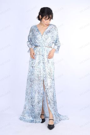 لباس آبی زنانه بافتنی اورسایز آستین-بلند کد 833820934