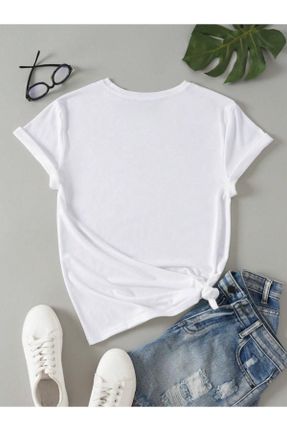 تی شرت سفید زنانه رگولار یقه گرد پنبه (نخی) تکی کد 822284924