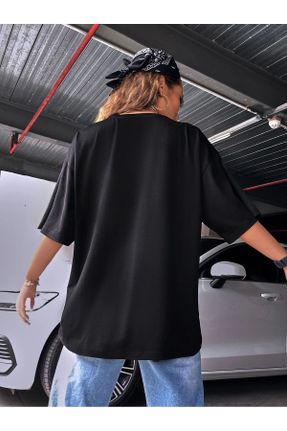 تی شرت مشکی زنانه اورسایز یقه گرد پنبه (نخی) تکی کد 283154702