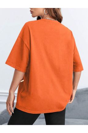تی شرت نارنجی زنانه پنبه - پلی استر اورسایز قابلیت خشک شدن سریع کد 827567402