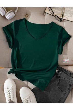 تی شرت سبز زنانه رگولار پنبه (نخی) بیسیک کد 808330550