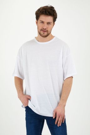 تی شرت سفید زنانه رگولار یقه گرد پنبه (نخی) تکی کد 249618090