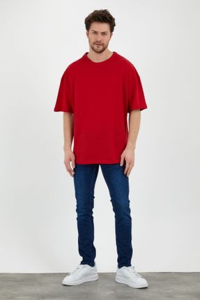 تی شرت قرمز زنانه رگولار یقه گرد پنبه (نخی) تکی کد 249617979