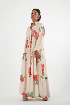 لباس بژ زنانه بافتنی پنبه (نخی) اورسایز آستین-بلند کد 838227697