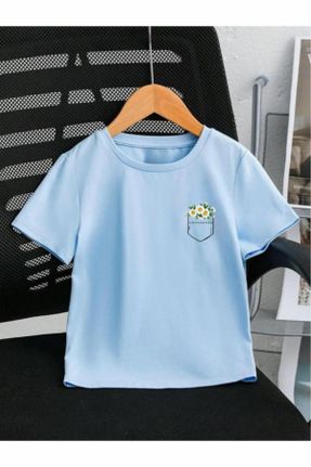 تی شرت آبی بچه گانه رگولار یقه گرد تکی کد 838301168