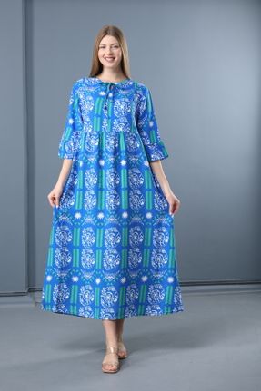 لباس آبی زنانه بافتنی بافت رگولار آستین-کوتاه کد 838309786