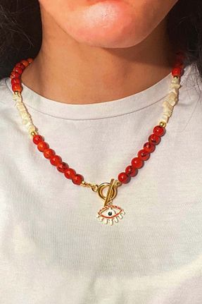 گردنبند جواهر نارنجی زنانه پوشش لاکی کد 371503597