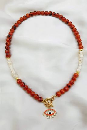 گردنبند جواهر نارنجی زنانه پوشش لاکی کد 371503597