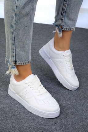 کفش اسنیکر سفید زنانه بند دار چرم مصنوعی کد 661712721