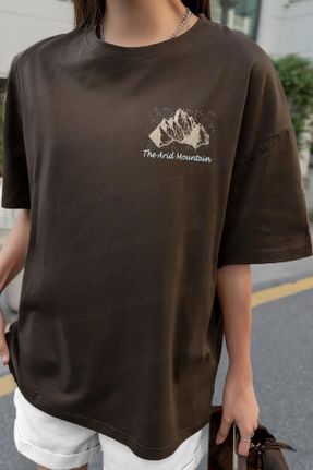 تی شرت قهوه ای زنانه یقه گرد پنبه (نخی) اورسایز تکی پوشاک ورزشی کد 832777915