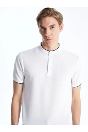 تی شرت سفید مردانه رگولار یقه قاضی تکی کد 798275185