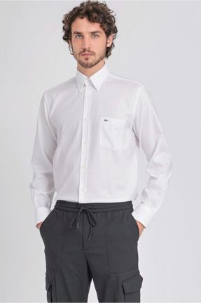 پیراهن سفید مردانه یقه پولو پنبه (نخی) کد 342764220