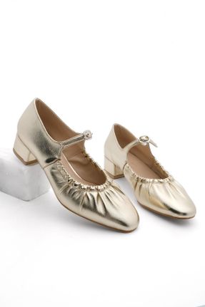 کفش پاشنه بلند کلاسیک طلائی زنانه پلی اورتان پاشنه ضخیم پاشنه متوسط ( 5 - 9 cm ) کد 812999479