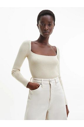 پلیور بژ زنانه ساده Calvin Klein - کد 653237906