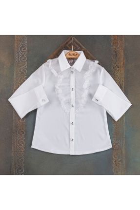 پیراهن سفید بچه گانه رگولار یقه پیراهنی کرپ کد 814590118
