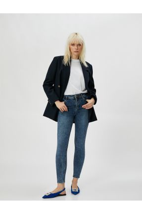 شلوار جین سرمه ای زنانه پاچه تنگ فاق بلند جین کاپری کد 746385166