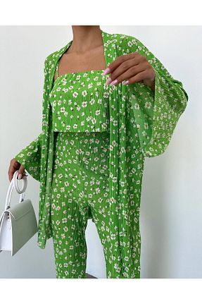 ست بالاتنه و پائین تنه سبز زنانه بافت dolu butik - کد 838190704