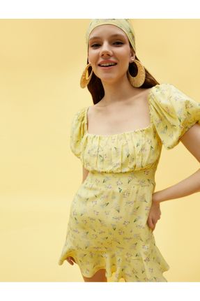 لباس زرد زنانه بافتنی رگولار آستین-کوتاه کد 696281417