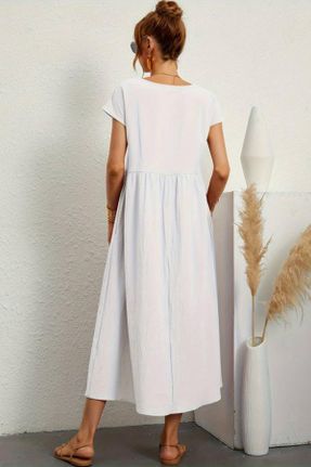لباس سفید زنانه بافتنی پلی استر رگولار آستین-کوتاه بیسیک کد 834011608