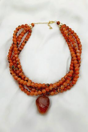 گردنبند جواهر نارنجی زنانه منجوق کد 155070473