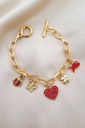 دستبند جواهر قرمز زنانه روکش طلا کد 236123995
