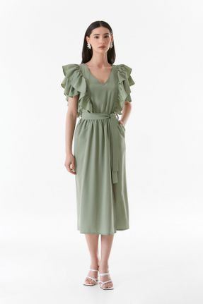 لباس سبز زنانه بافتنی پنبه - پلی استر رگولار آستین-کوتاه کد 833029572