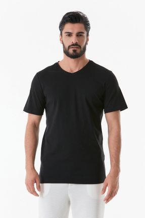 تی شرت مشکی مردانه رگولار یقه هفت کد 825558264