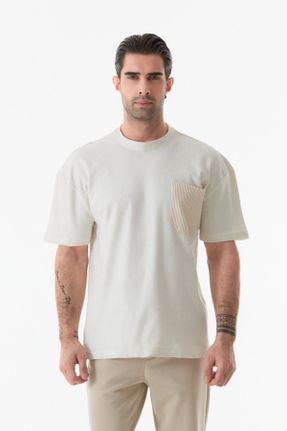 تی شرت بژ مردانه اورسایز یقه گرد پلی استر کد 809908829