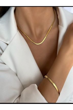 گردنبند استیل طلائی زنانه استیل ضد زنگ کد 821872171