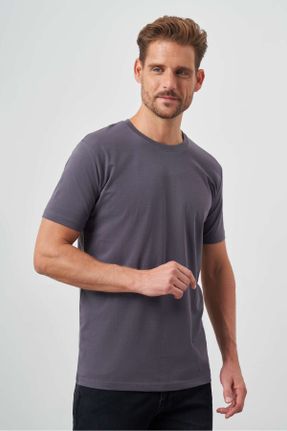تی شرت طوسی مردانه رگولار یقه گرد پنبه (نخی) تکی طراحی کد 816493068