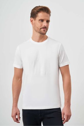 تی شرت سفید مردانه رگولار پنبه (نخی) یقه گرد تکی طراحی کد 816493064