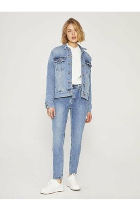 شلوار جین آبی زنانه پاچه لوله ای فاق بلند جین اسلیم استاندارد کد 210989953