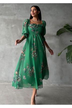 لباس سبز زنانه بافتنی شیفون آستین-کوتاه کد 829348371