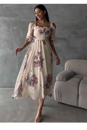 لباس بژ زنانه بافتنی شیفون آستین-کوتاه کد 829321994