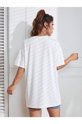 تی شرت سفید زنانه اورسایز یقه گرد پنبه (نخی) تکی طراحی کد 732010325