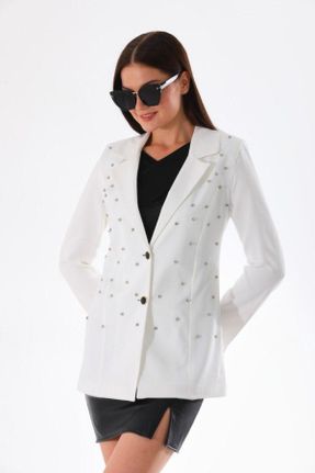 کت سفید زنانه اسلیم فیت مخلوط پلی استر بدون جیب آستر دار کد 838191725