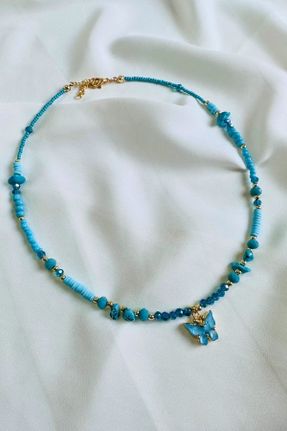 گردنبند جواهر آبی زنانه پوشش لاکی کد 722842700