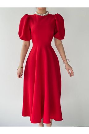 لباس قرمز زنانه بافتنی پنبه - پلی استر - الاستن گلوژ آستین-کوتاه کد 838318717