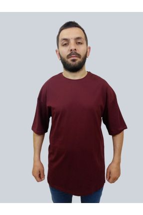تی شرت زرشکی مردانه اورسایز یقه گرد کد 832792742