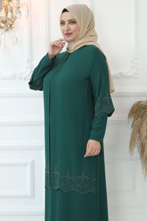 لباس مجلسی سبز زنانه یقه گرد رگولار کرپ کد 717342699