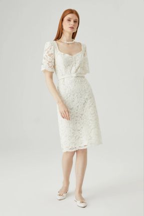 لباس سفید زنانه بافتنی ریلکس آستین-کوتاه کد 827684095