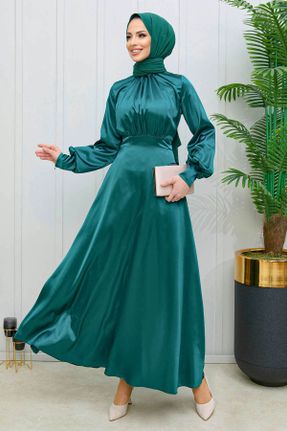 لباس مجلسی سبز زنانه یقه گرد پلی استر آستین استاندارد رگولار کد 780226648