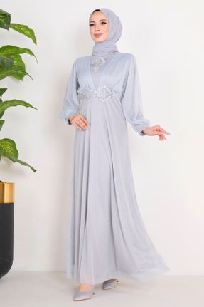 لباس مجلسی طوسی زنانه پلی استر یقه گرد آستین استاندارد رگولار کد 773833534