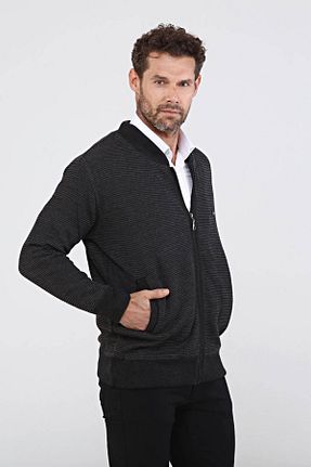 کاپشن طوسی مردانه رگولار Çizgi Triko - کد 409543279