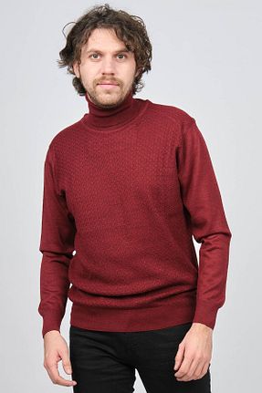 پلیور زرشکی مردانه طرح دار Ateş Triko - کد 79738947