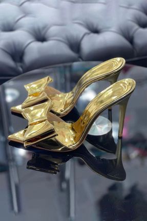 کفش مجلسی طلائی زنانه چرم لاکی پاشنه نازک پاشنه بلند ( +10 cm) کد 714480368